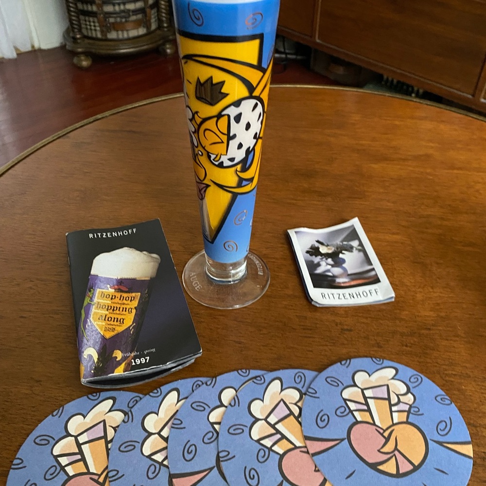 Ritzenhoff Bier Glass Deisgner Auge 1996 with matching coasters